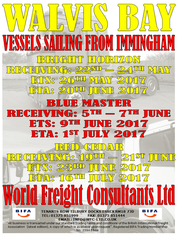 Walvis Bay - Vessels Sailing from Immingham - World Freight Consultants Ltd